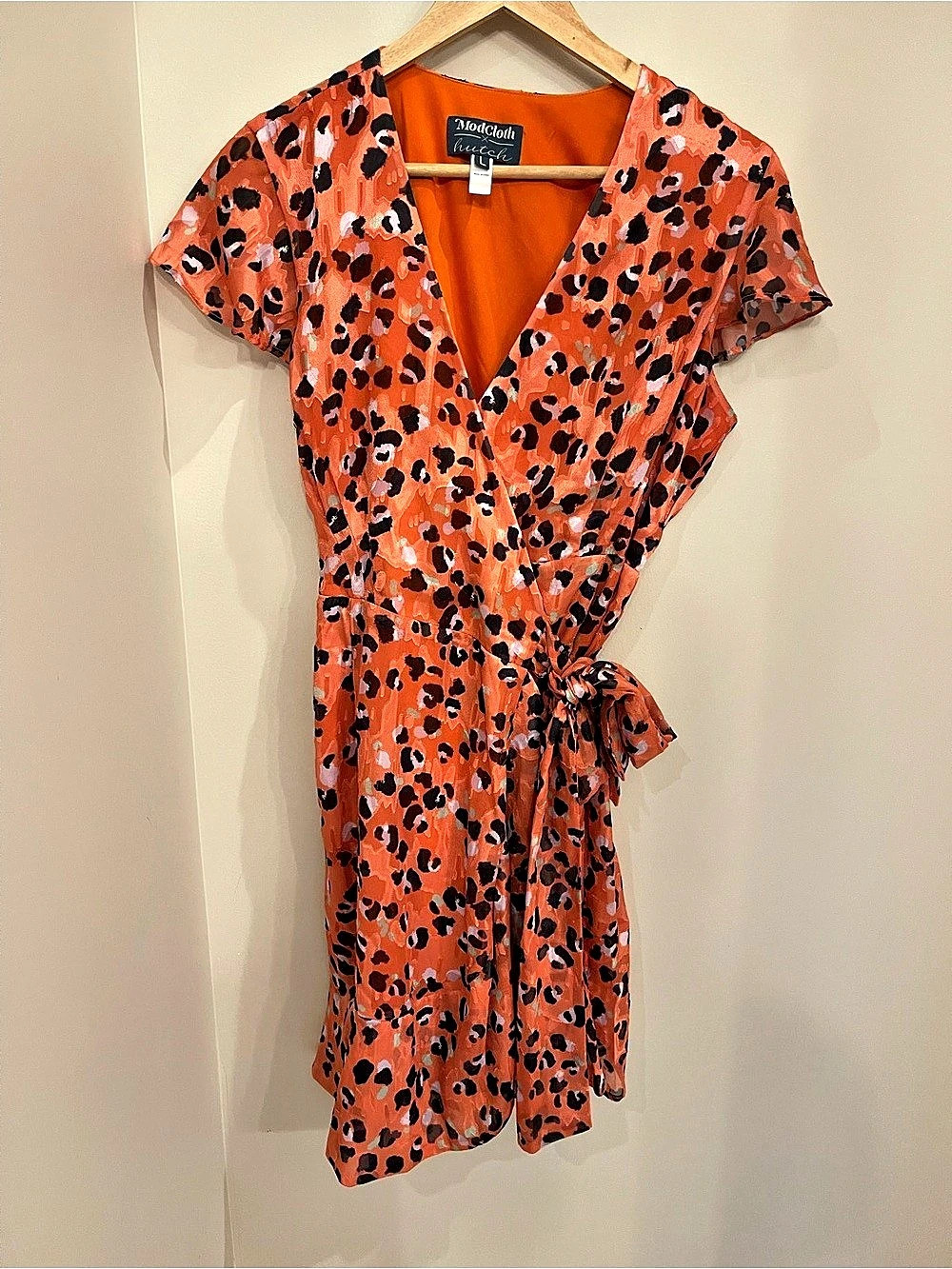 ModCloth Animal Print Wrap Romper in Orange Size Large